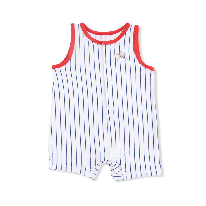 Baseball Stripe - Sleeveless Shortie Romper