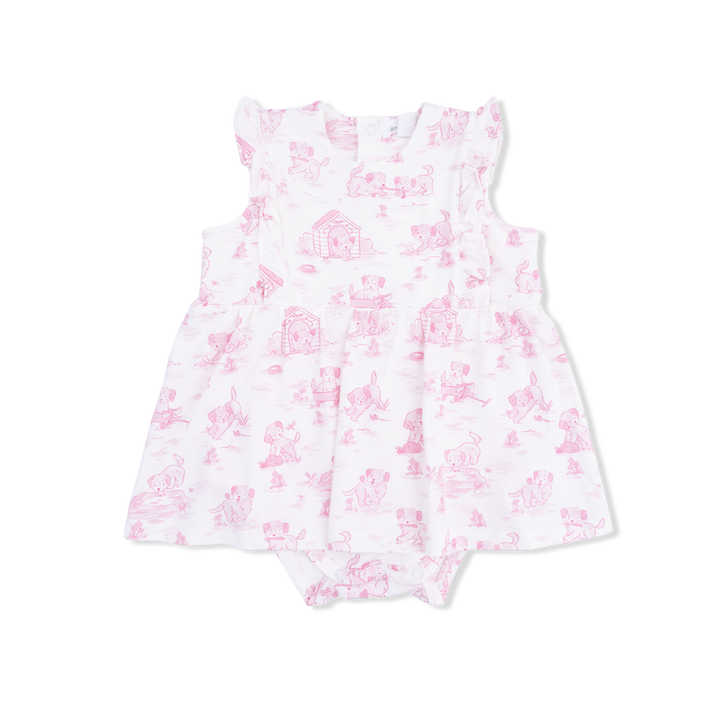 Puppy Toile Pink - Ruffle Bodysuit Dress