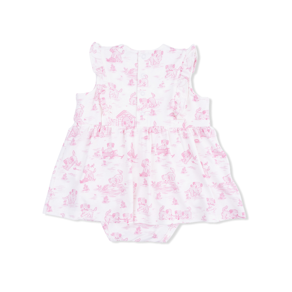 Puppy Toile Pink - Ruffle Bodysuit Dress by Angel Dear - alternate view