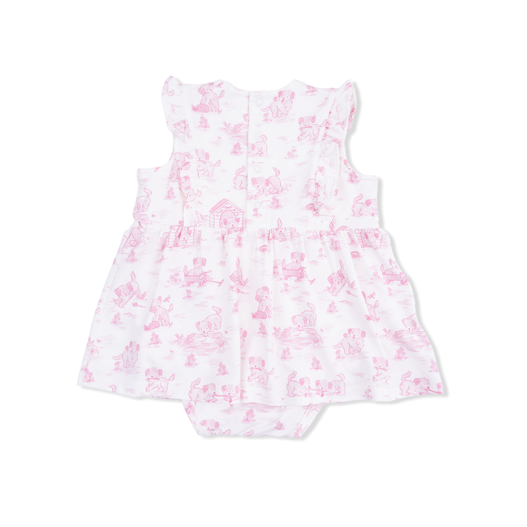 Puppy Toile Pink - Ruffle Bodysuit Dress