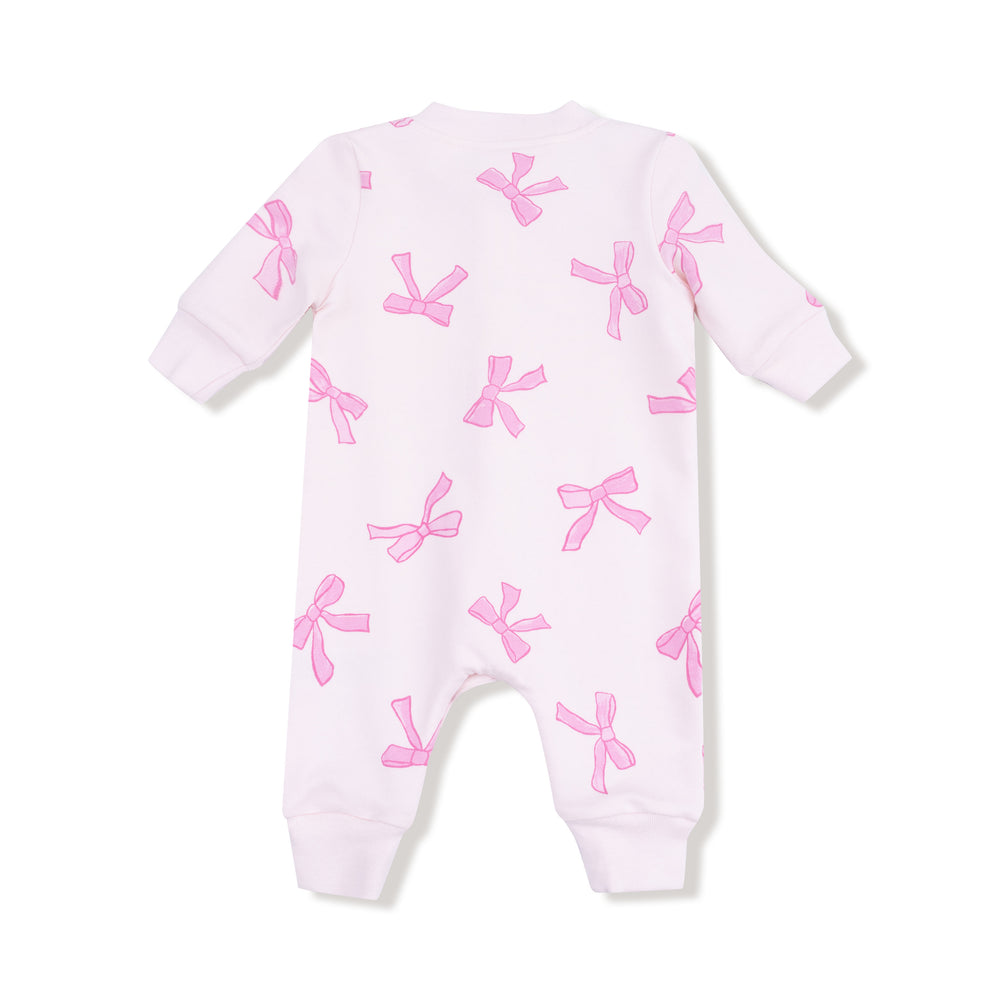 French Terry Pretty Bows Baseball Collar Romper With Front Placket by Angel Dear - alternate view