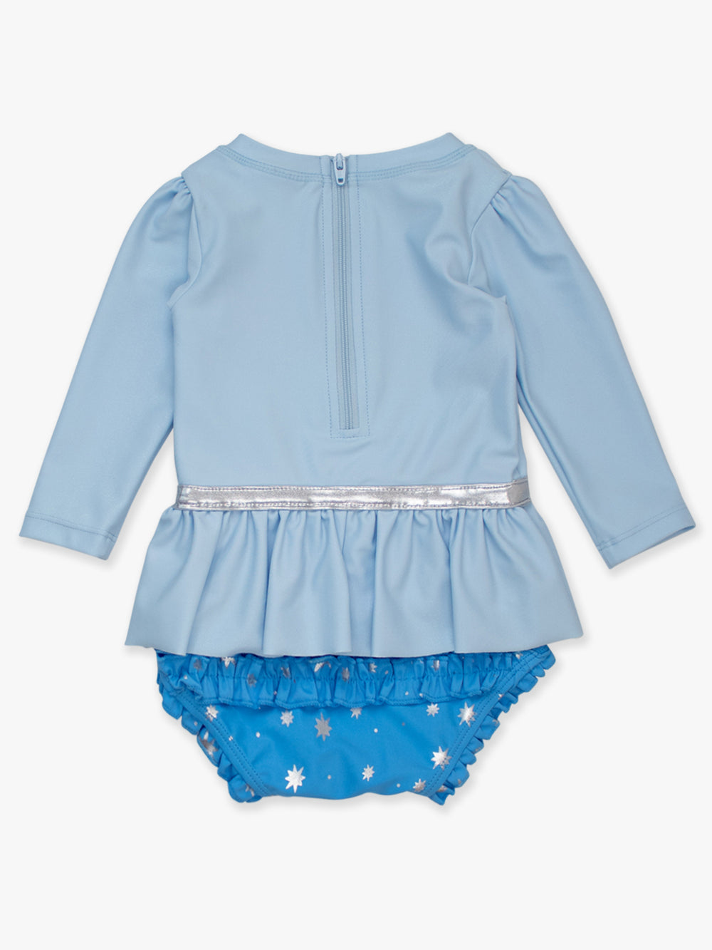 Crystal Blue Princess Long Sleeve Bow Skirt One Piece by Ruffle Butts - alternate view