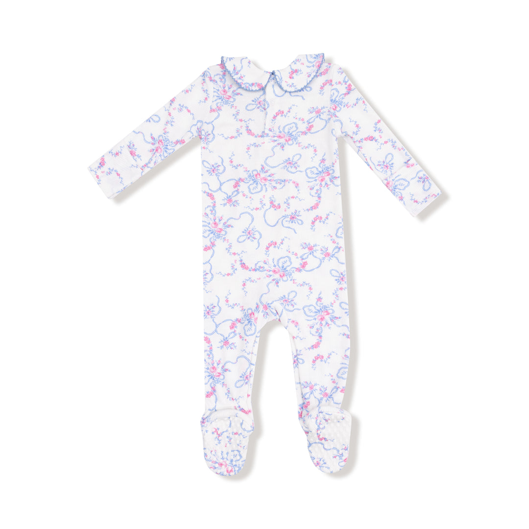 Ribbon Floral Fling Smocked Peter Pan Snap Footie