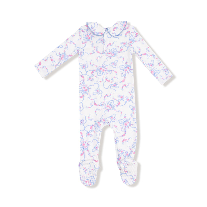 Ribbon Floral Fling Smocked Peter Pan Snap Footie