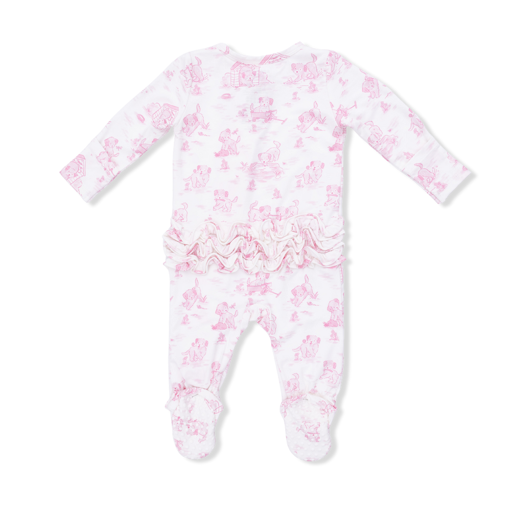 Puppy Toile Pink - 2 Way Ruffle Back Zipper Footie by Angel Dear - alternate view