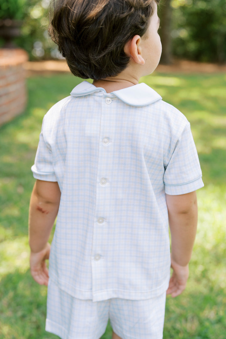 Sibley Short Set - Cornflower Check by Lullaby Set - lifestyle view
