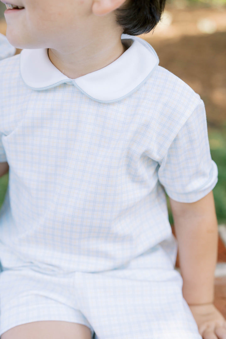 Sibley Short Set - Cornflower Check by Lullaby Set - detail view