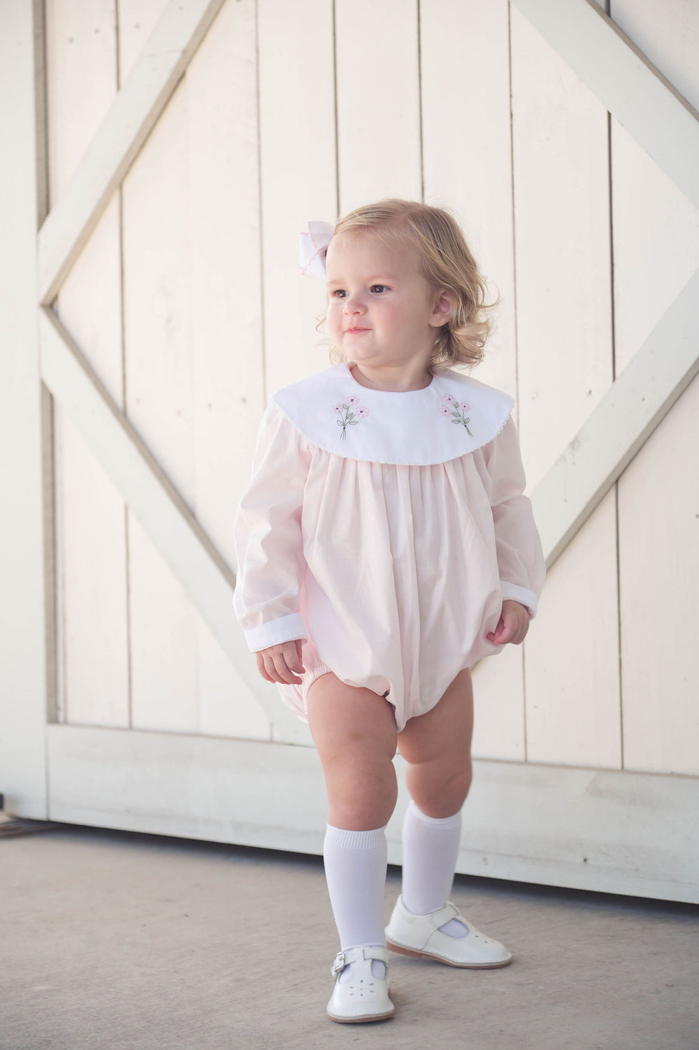 Long Sleeve Sandra Bubble in Blessing Pink Batiste with Flowers by Lullaby Set - alternate view
