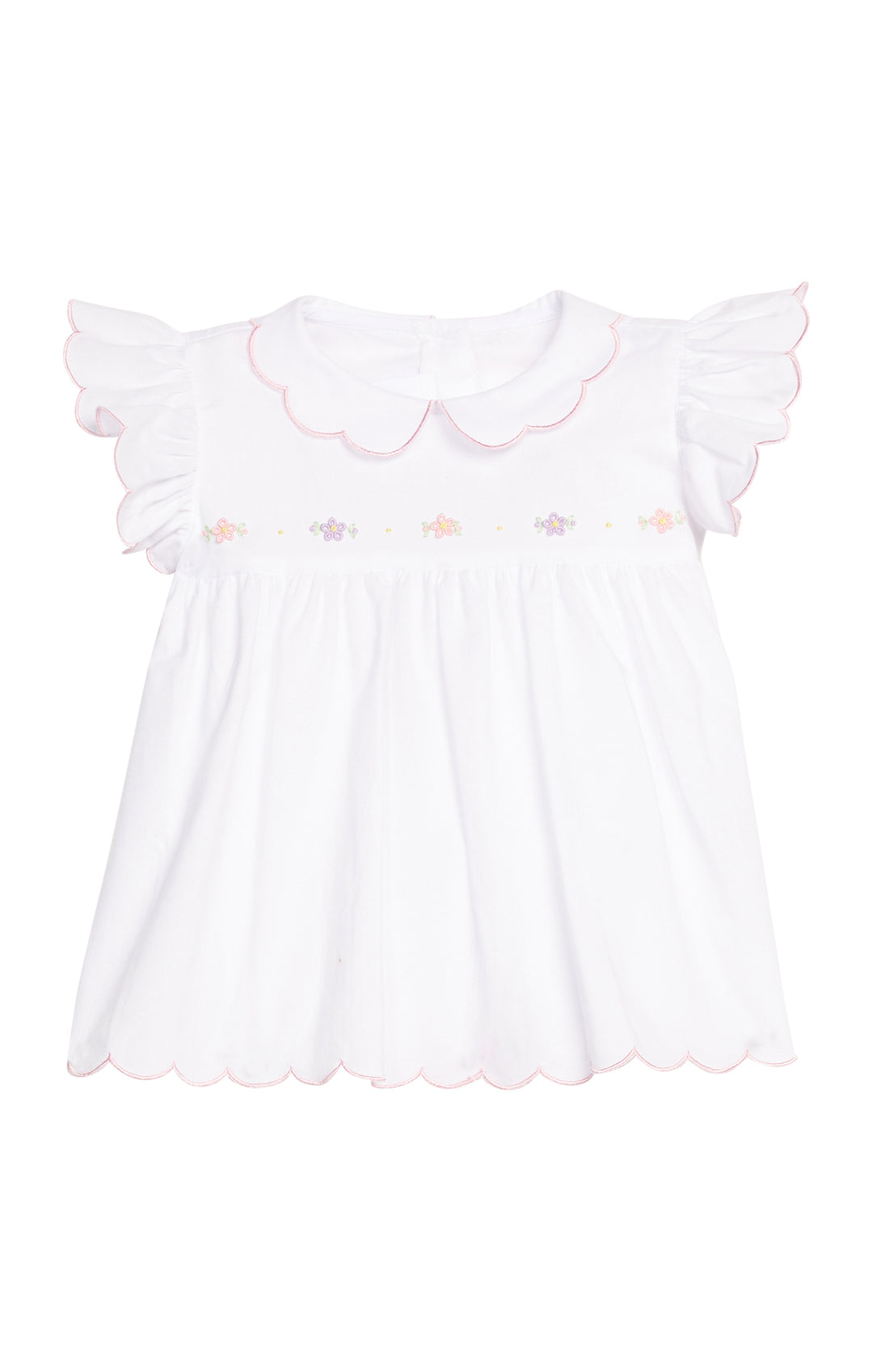 White blouse with ruffled collar on a white background