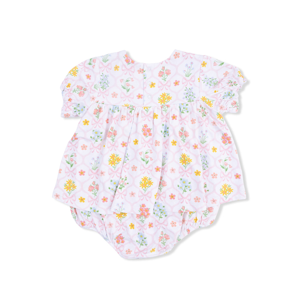 Spring Blooms Bow Trellis - Smocked Ruffle Bubble With Skirt