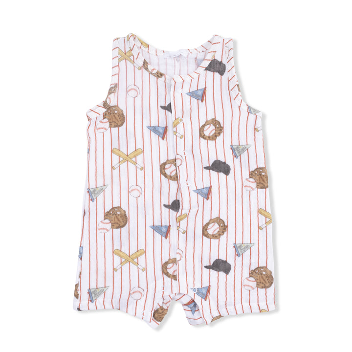Vintage Baseball Stripe - Sleeveless Shortie Romper by Angel Dear - baby one-piece romper