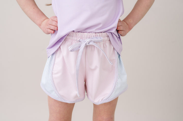 Elise Short - Cotton Candy Pink, Blue and Petal Purple Ministripe by Set Athletics - alternate view