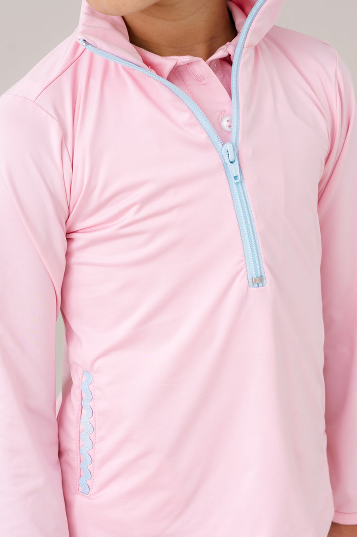 Heather Half Zip - Cotton Candy Pink, Blue by Set Athletics - alternate view