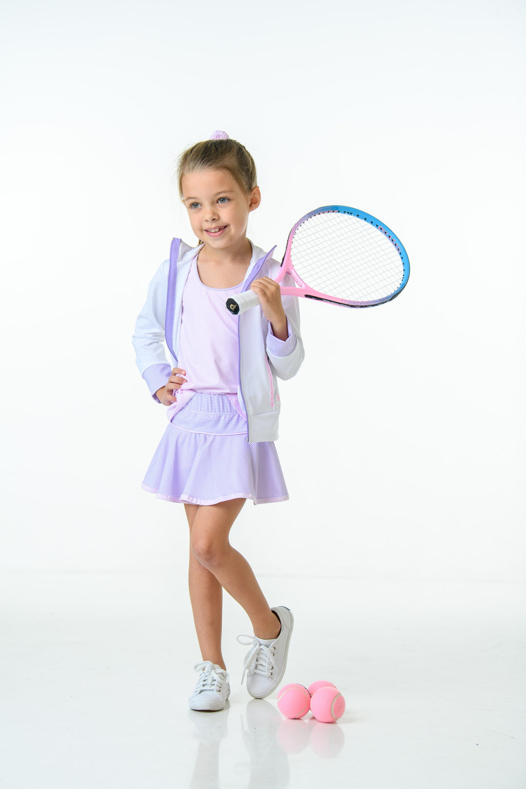 Juliet Jacket - Pure Coconut, Petal Purple Minigingham by Set Athletics - detail view
