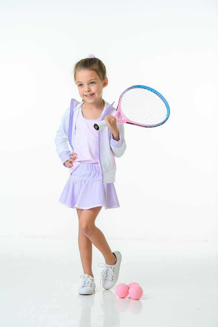 Juliet Jacket - Pure Coconut, Petal Purple Minigingham by Set Athletics - detail view