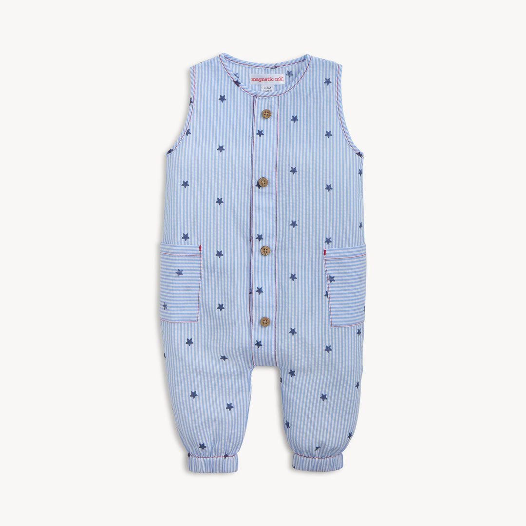 Seersucker Stripe Stars Pant Romper by Magnetic Me - baby outfit set
