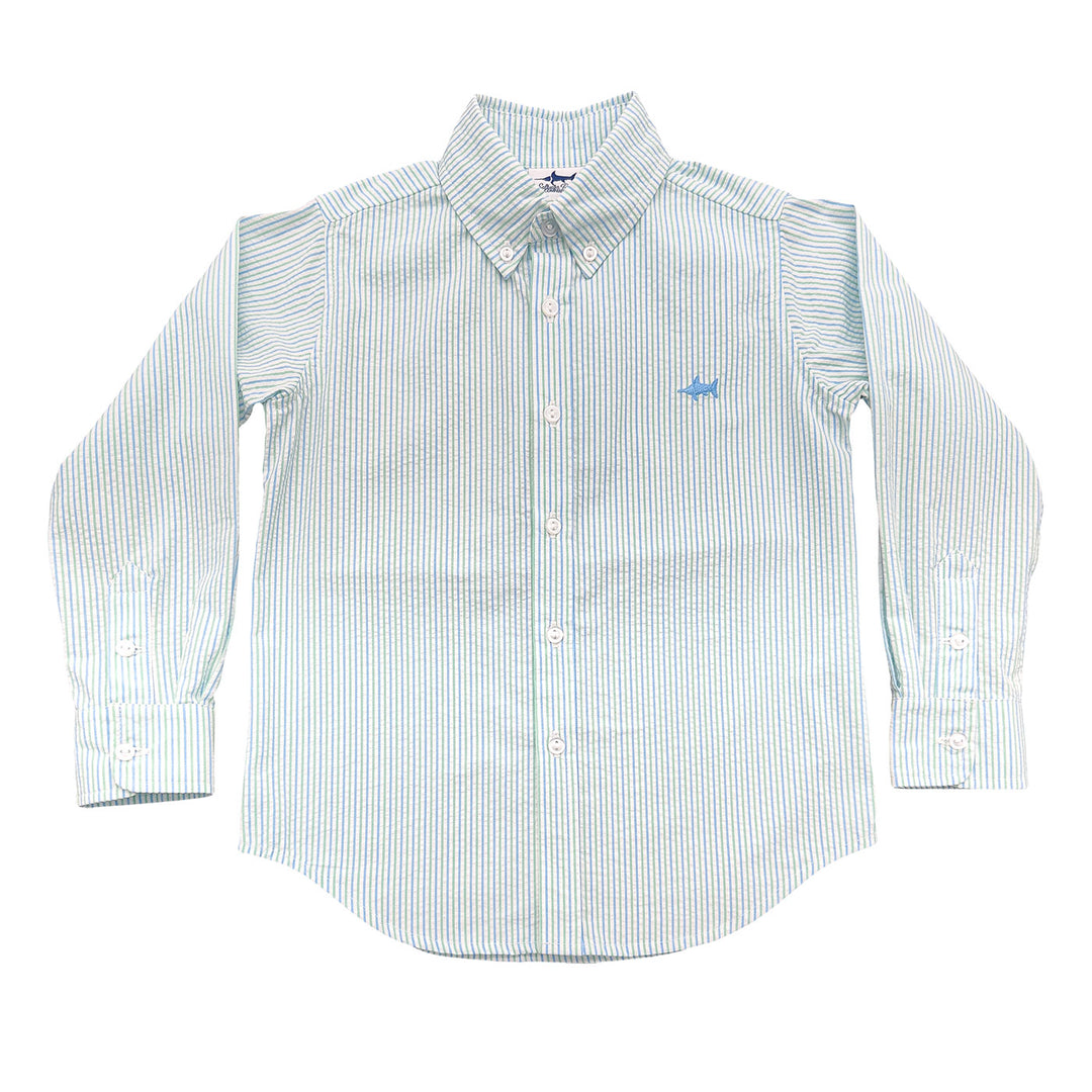 Coastal Stripe Seersucker Carter Oxford Shirt by Saltwater Boys - baby top