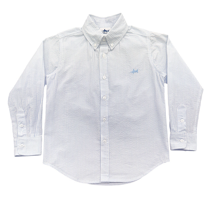 Light Blue Stripe Seersucker Carter Oxford Shirt by Saltwater Boys - baby top