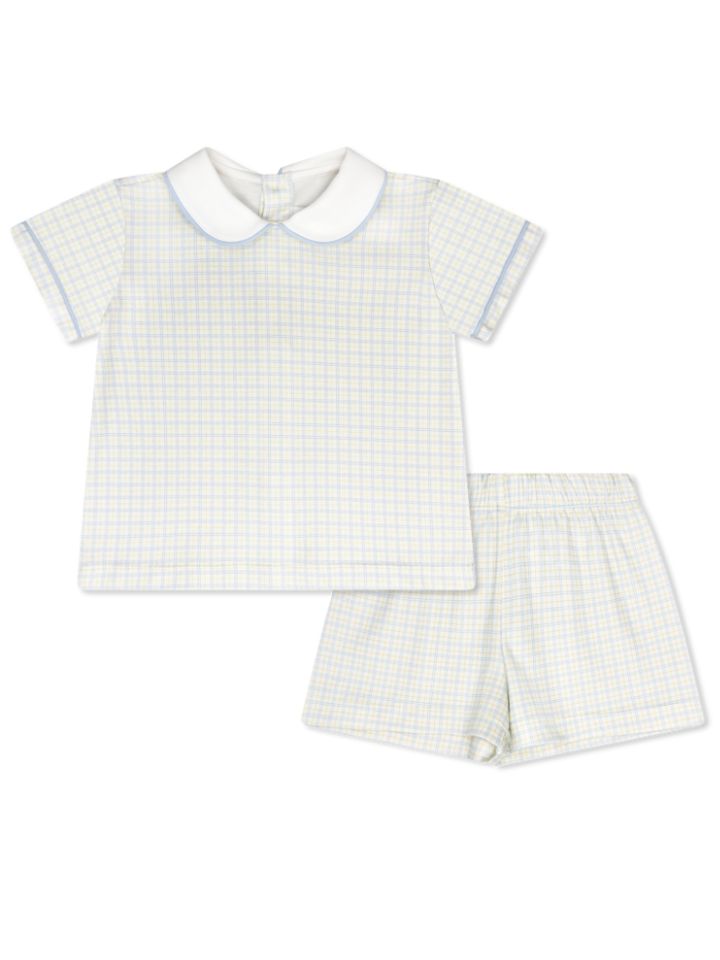Sibley Short Set - Cornflower Check by Lullaby Set - back view