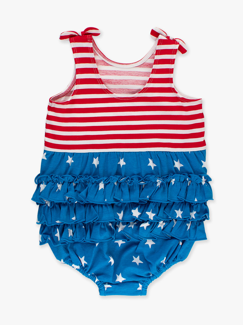 Knit Tie Shoulder Bubble Romper by Ruffle Butts - back view