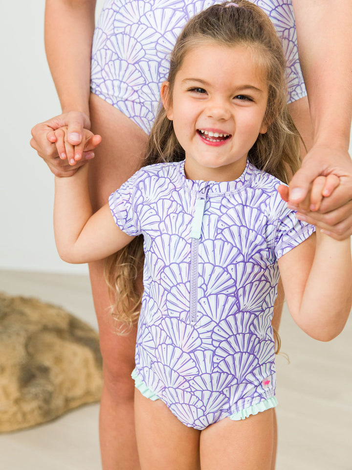 Girl Short Sleeve Rash Guard One Piece