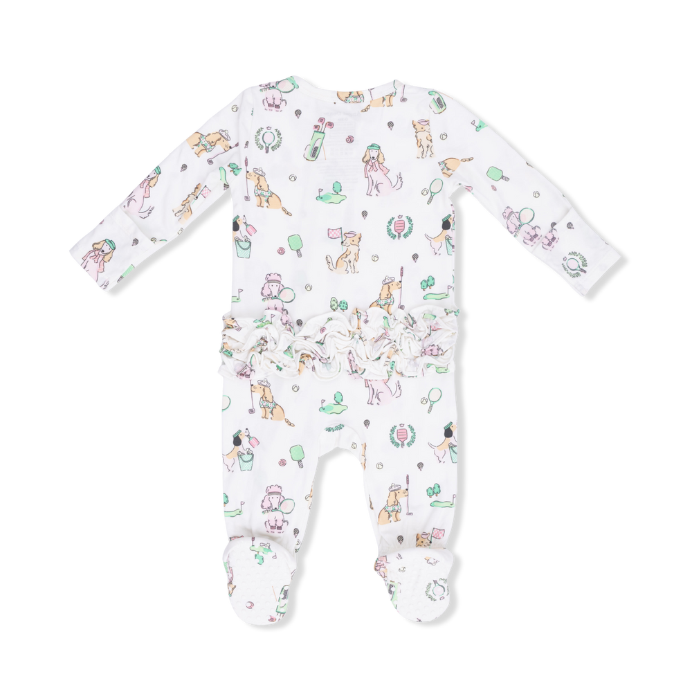 Country Club Dogs Pink - 2 Way Ruffle Back Zipper Footie by Angel Dear - alternate view