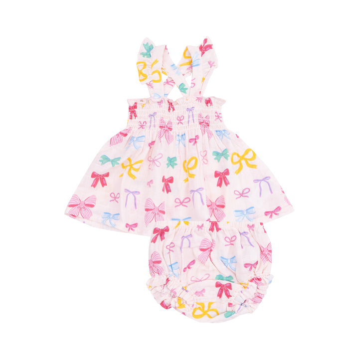 Colorful Bows Ruffle Strap Smocked Top And Diaper Cover
