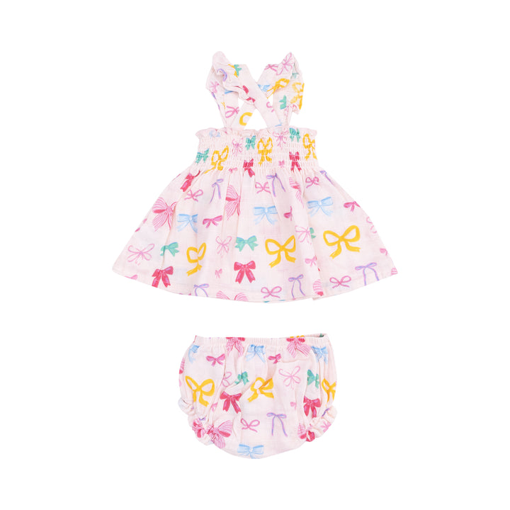 Colorful Bows Ruffle Strap Smocked Top And Diaper Cover
