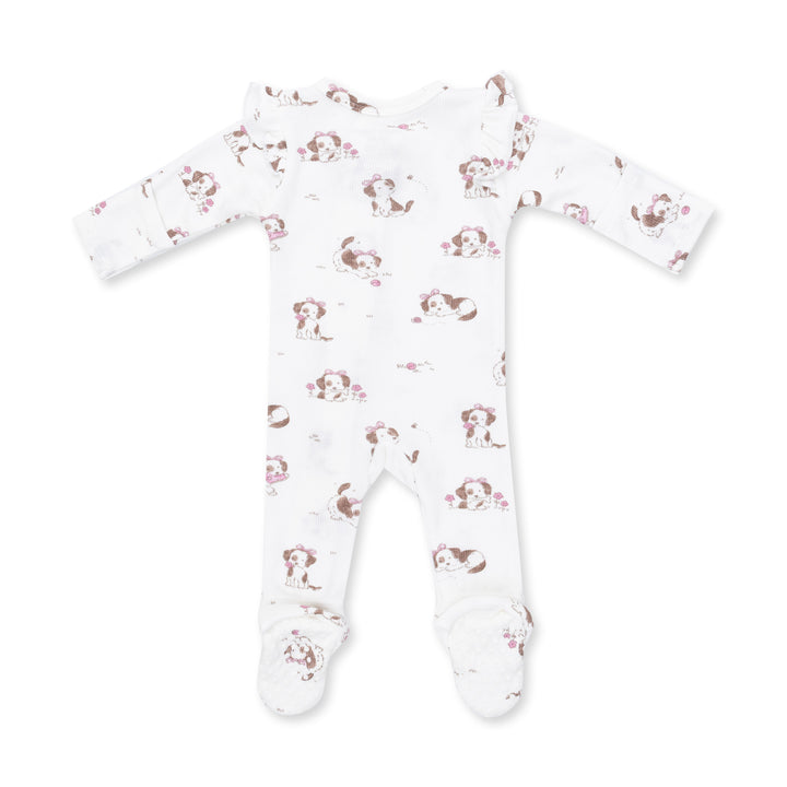 Explorer Puppy Pink - 2 Way Ruffle Sleeve Zipper Footie