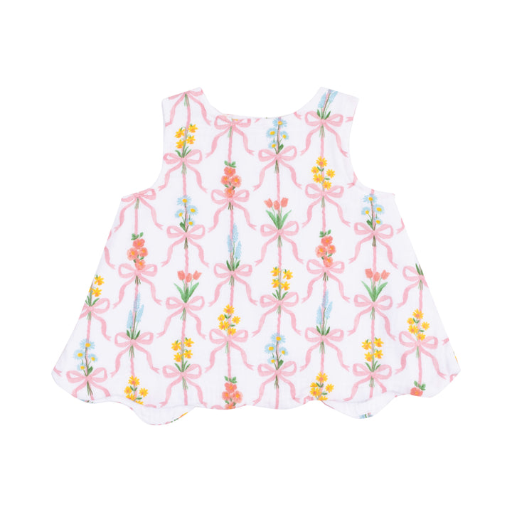 Ribbon Bouquets Scallop Open Back Top W/ Bloomer