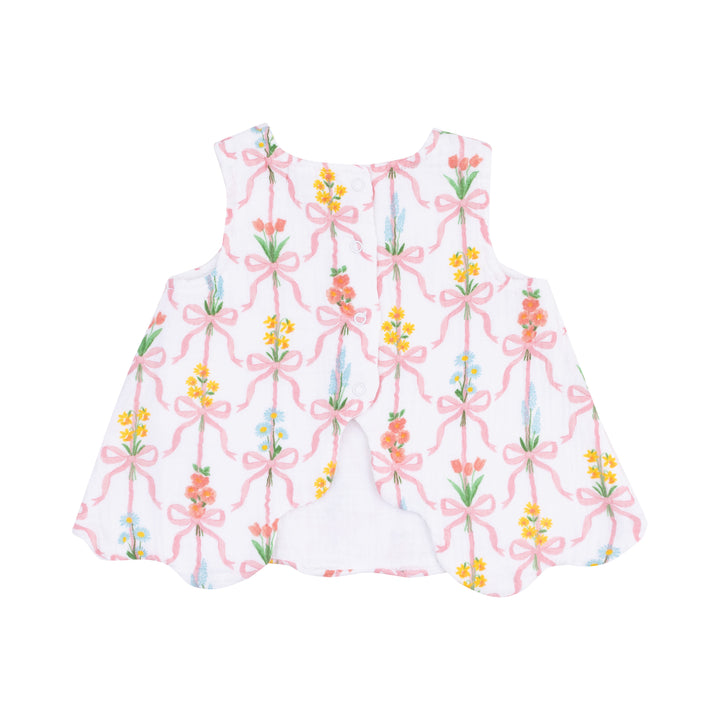 Ribbon Bouquets Scallop Open Back Top W/ Bloomer