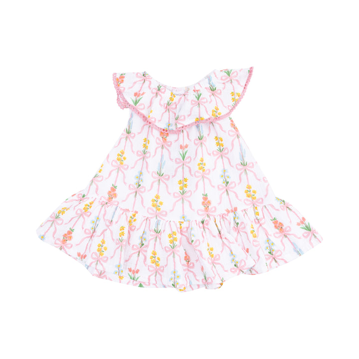 Ribbon Bouquets Circle Neck Ruffle Dress + Bloomer