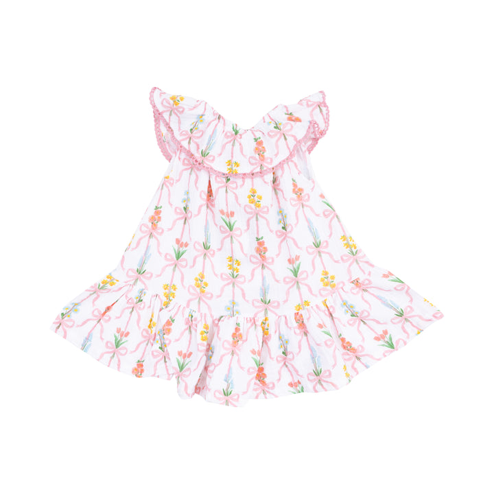 Ribbon Bouquets Circle Neck Ruffle Dress + Bloomer