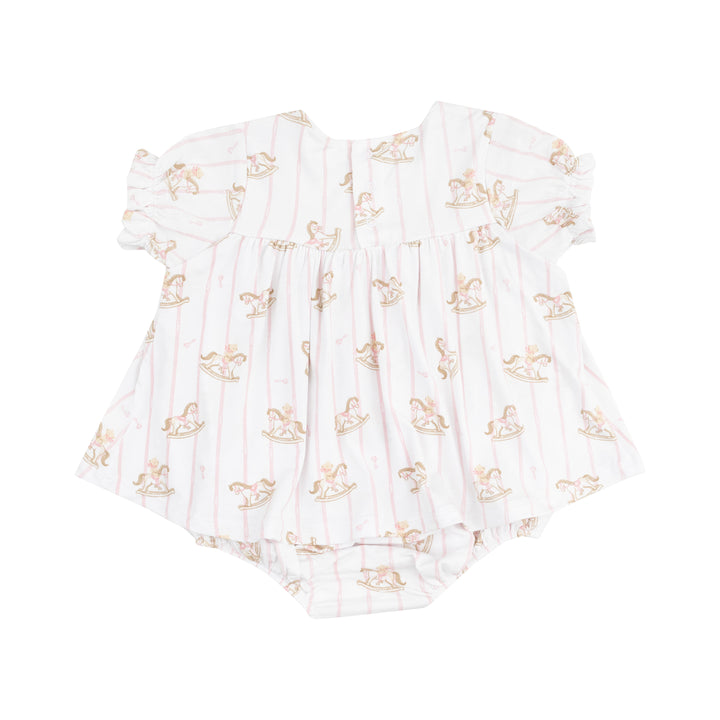 Vintage Rocking Horse Pink Smocked Ruffle Bubble W/ Skirt