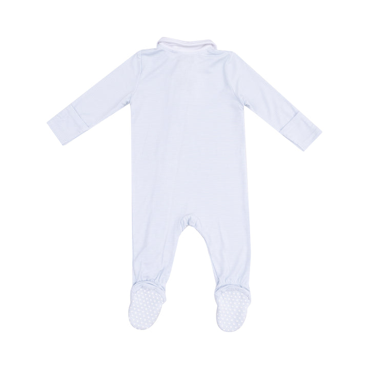 Stripe Classic Blue Polo 2 Way Zipper Footie