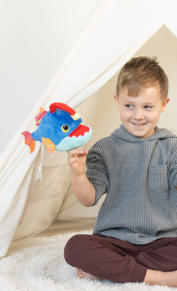 Axel Angler Fish Light-up Finger Puppet by Manhattan Toy Company - close-up detail